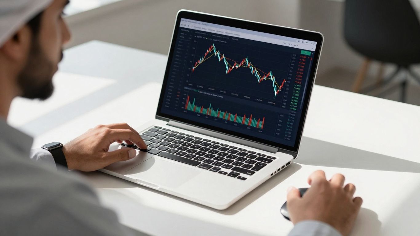 Person analyzing financial data on a laptop.
