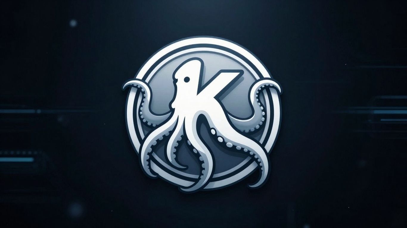 Kraken exchange logo with cryptocurrency coin tentacles.