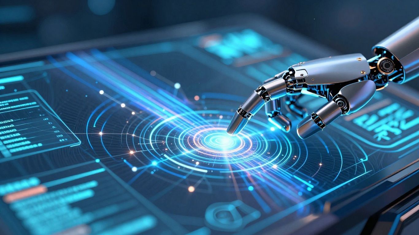 AI trading bot interface with robotic hand