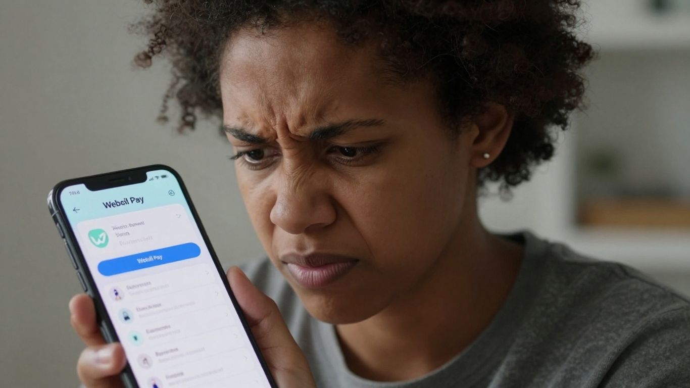 Person frustrated with Webull Pay login on phone.