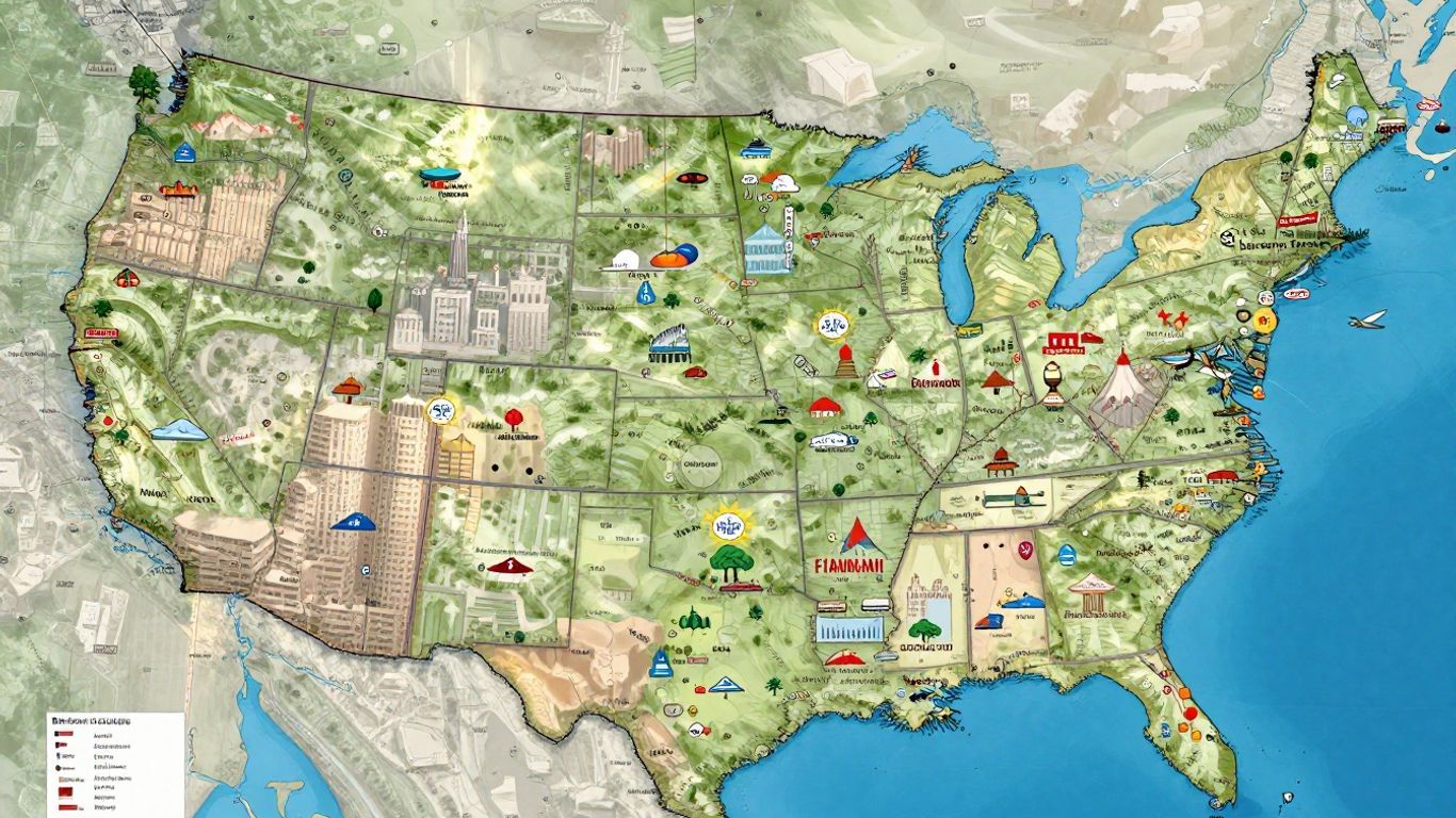 USA map with cities and key locations.