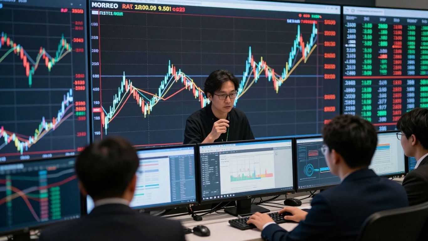 Person analyzing financial markets on a screen.