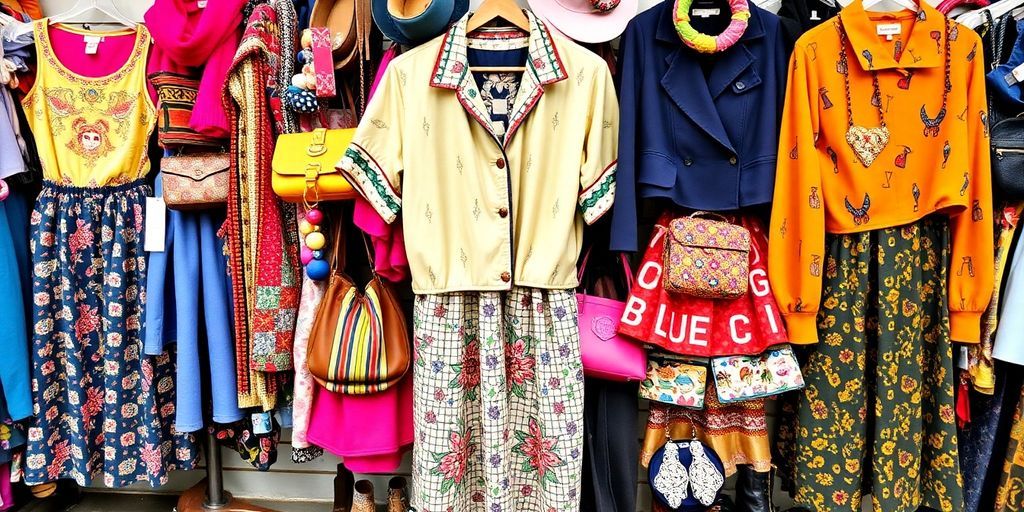 Colorful vintage clothing and accessories from Chelsea thrift stores.