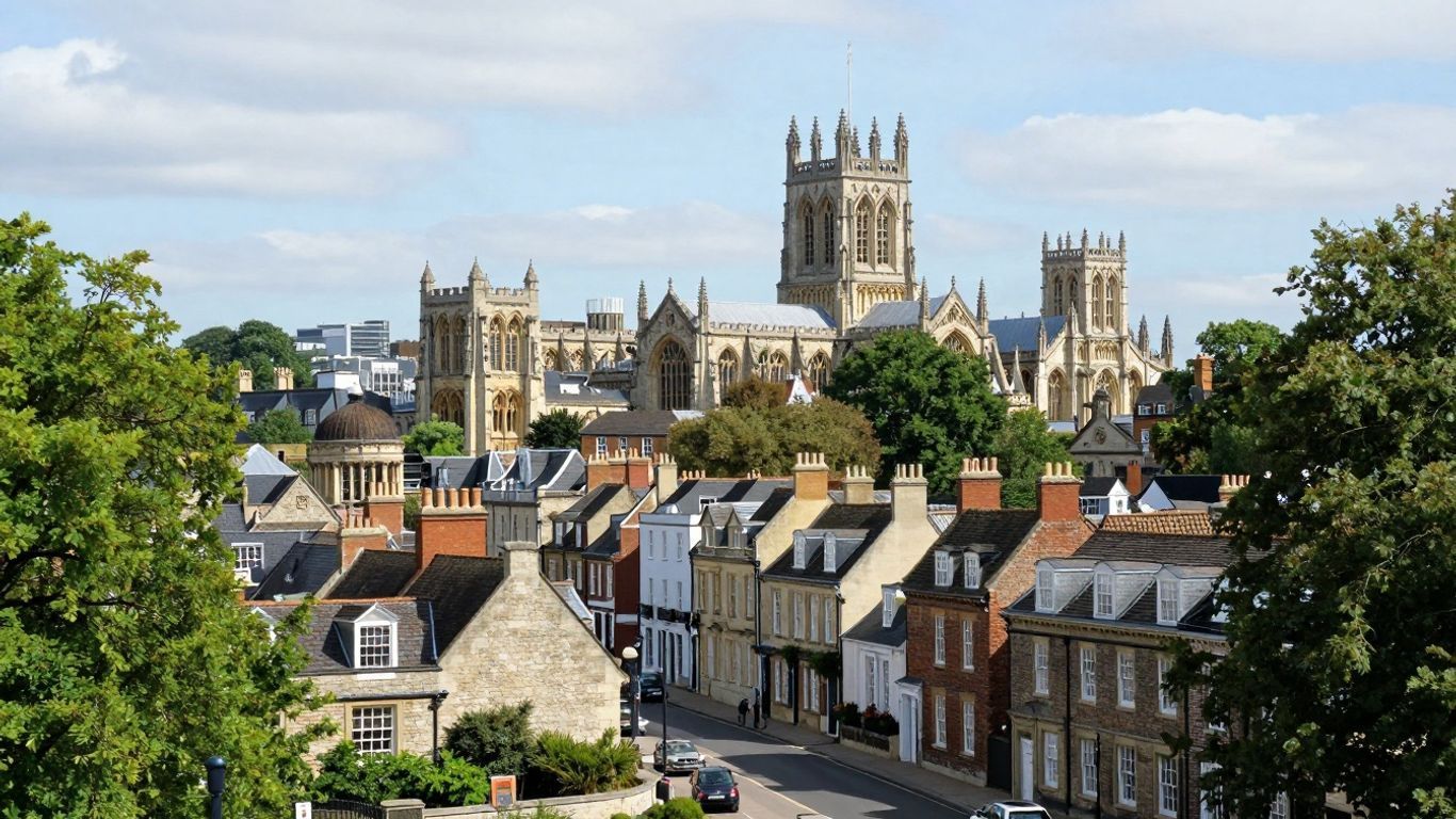 Historic English city with charming architecture and landmark.