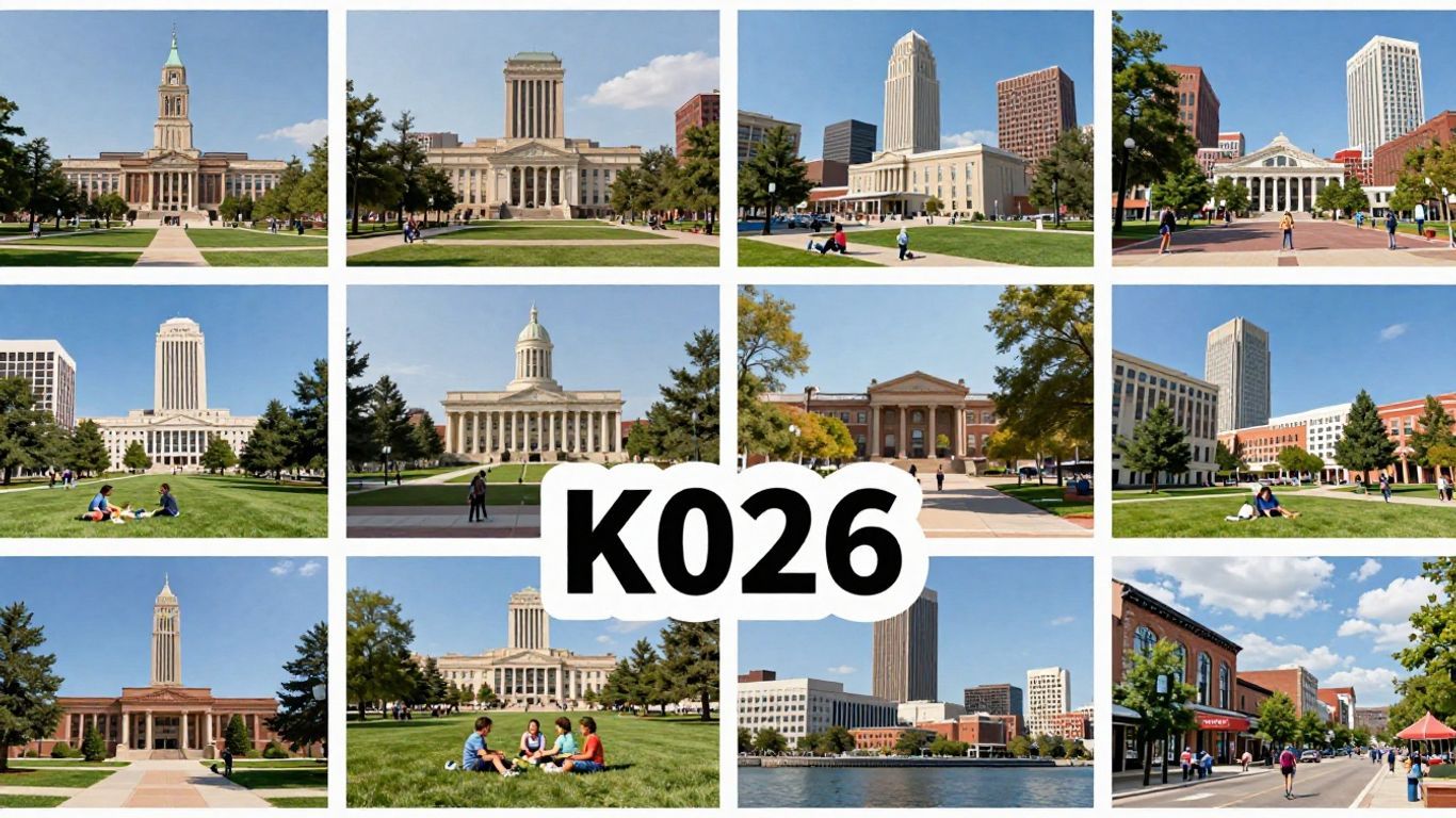 Kansas cities skyline and family enjoying park activities.