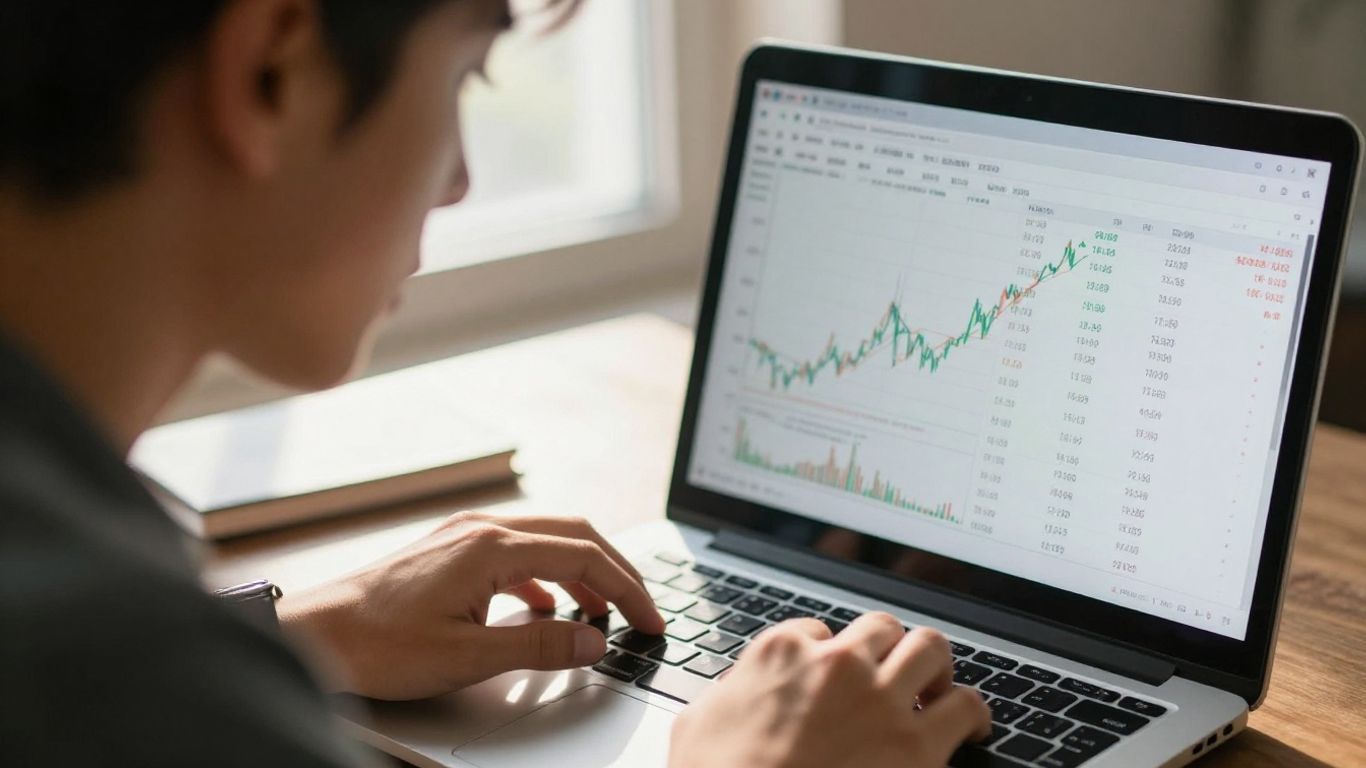 Trader focused on price action on a laptop.