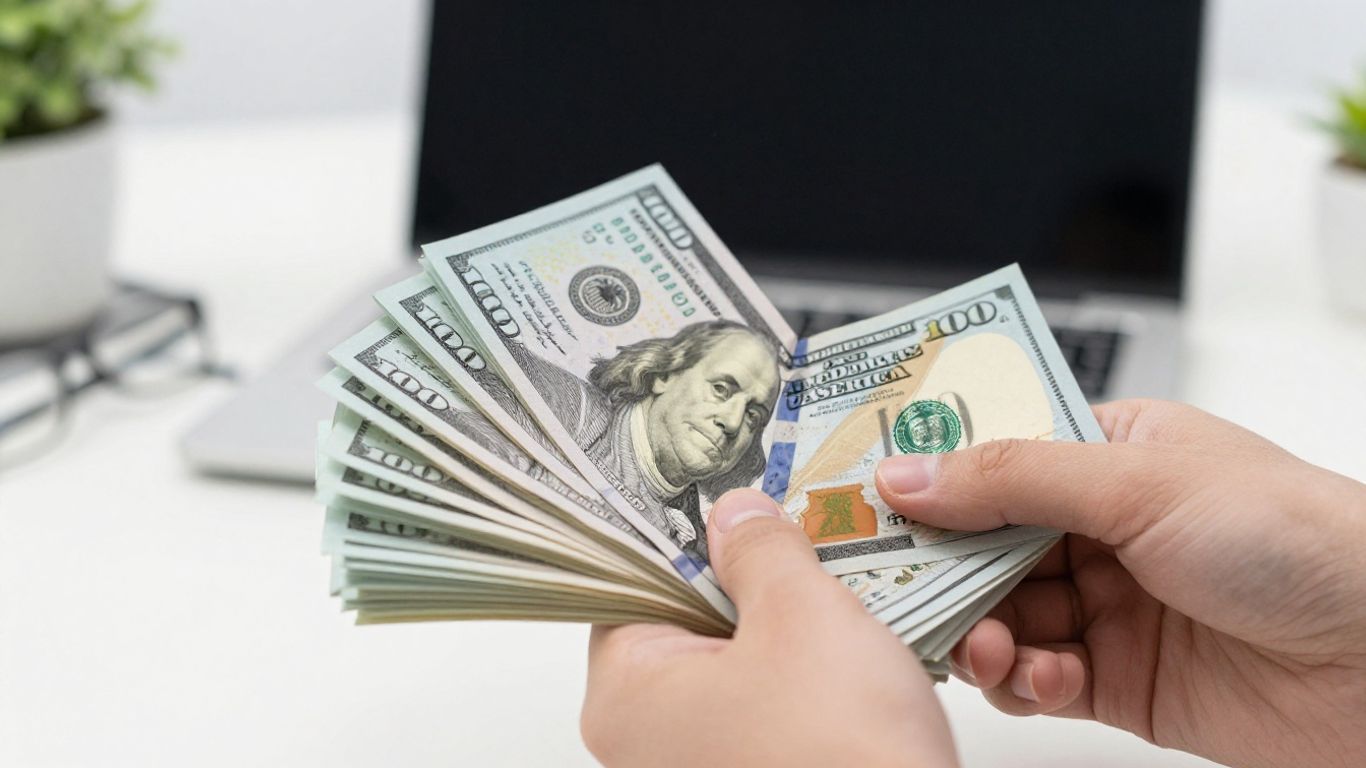 Insurance broker earning money with cash.