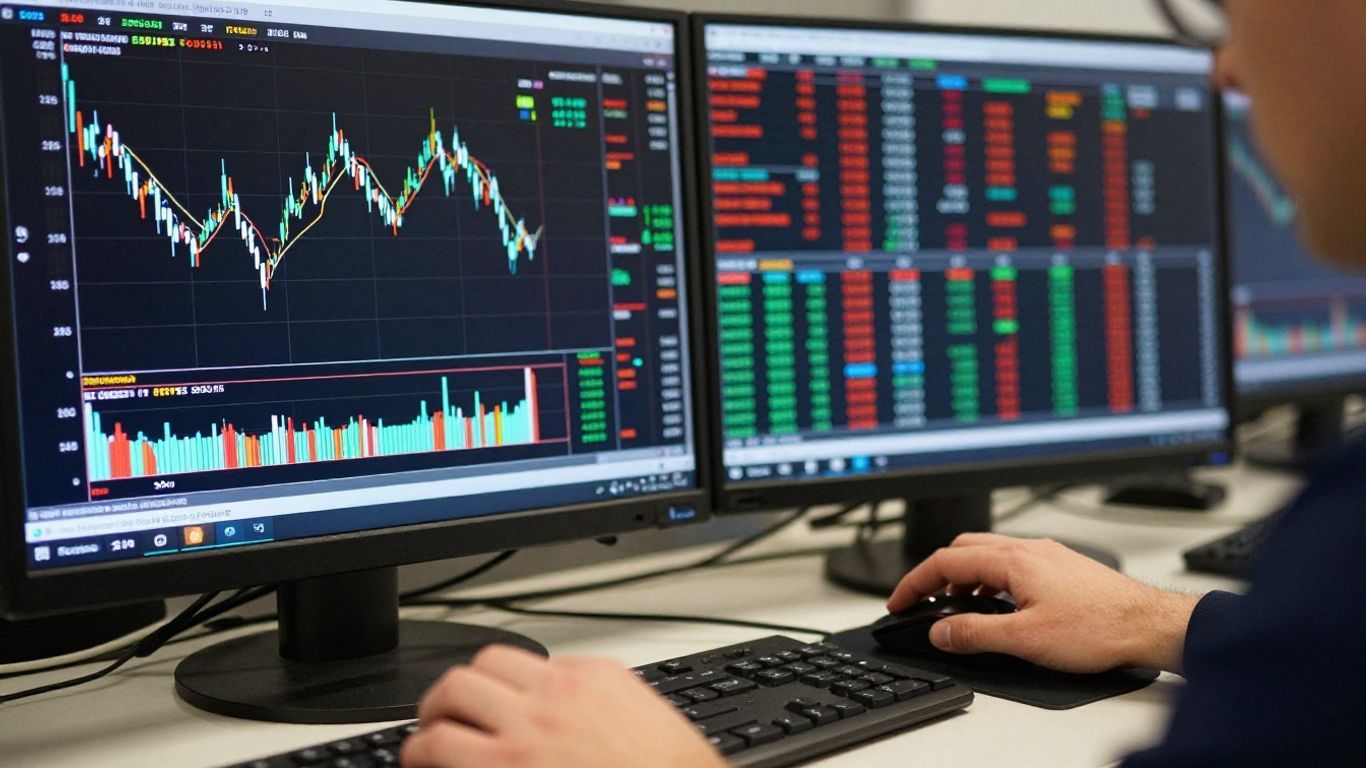 EURUSD currency trading chart with trader's hands.