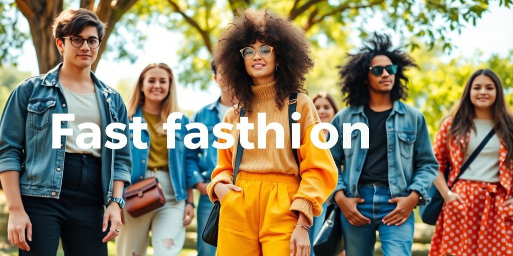 Diverse youth in trendy outfits embracing sustainable fashion options.