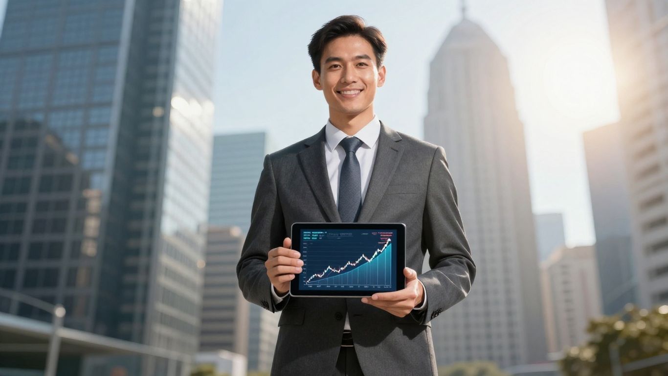 Stockbroker looking at financial data on a tablet.