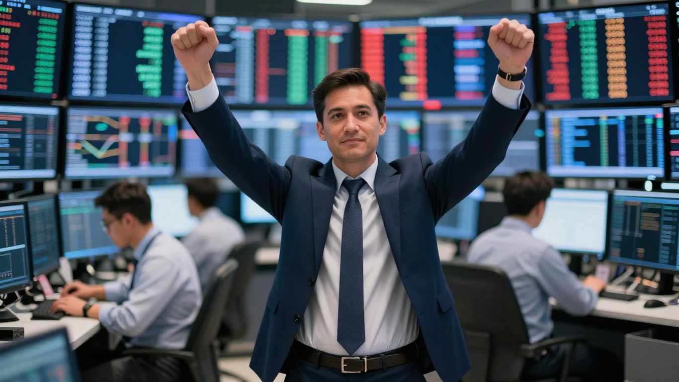 Forex trading floor with a focused trader.