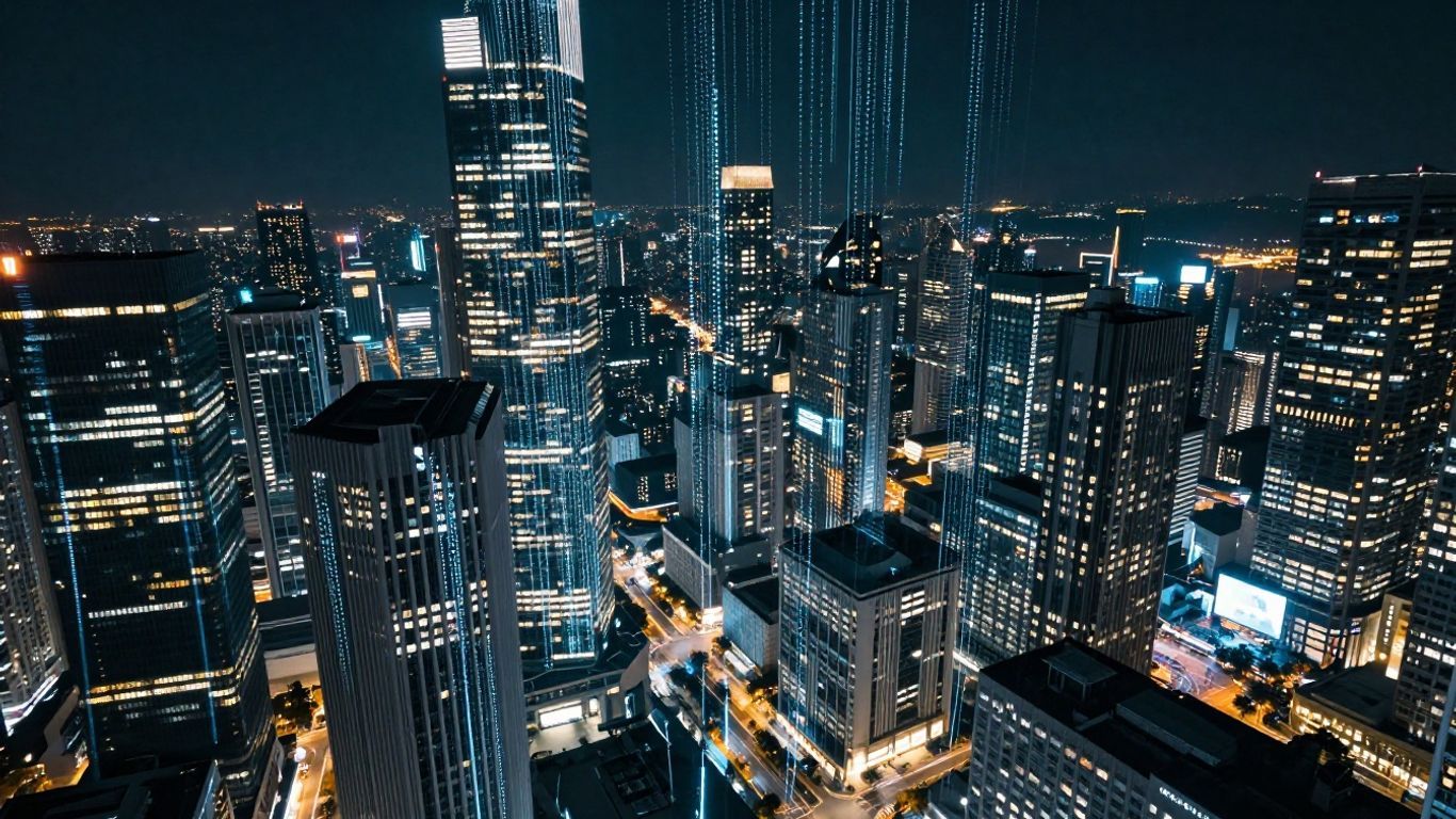 Cityscape with digital data streams