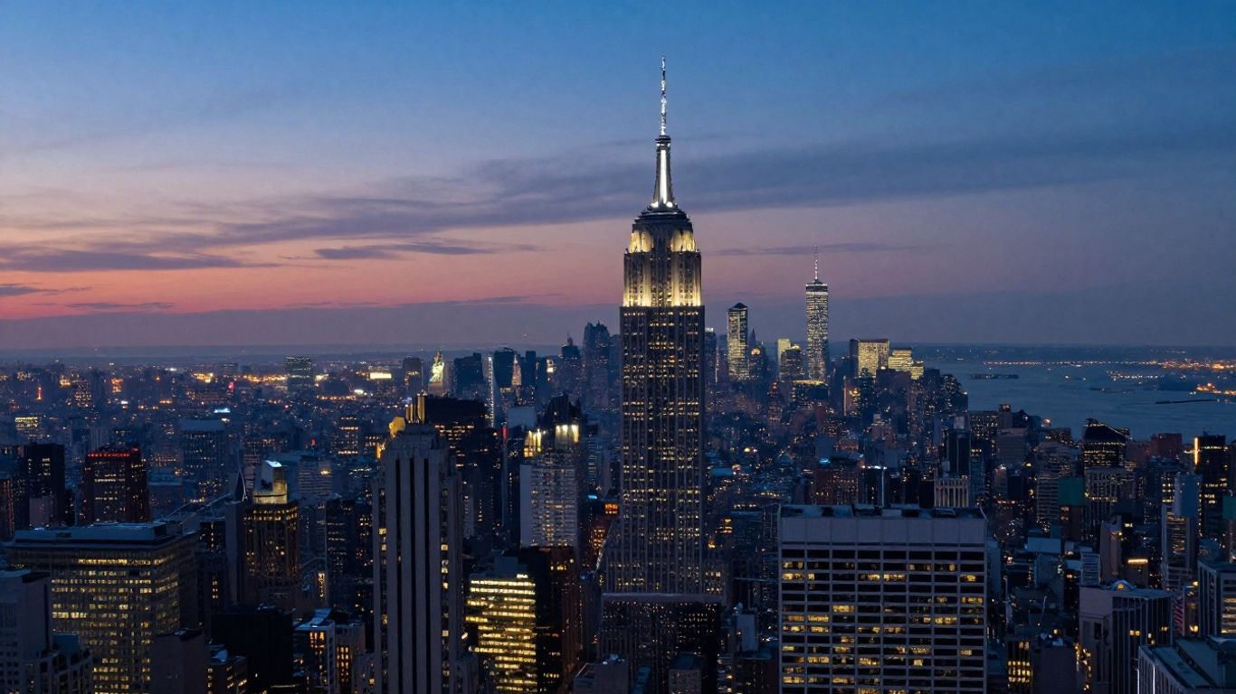 New York City skyline at dusk