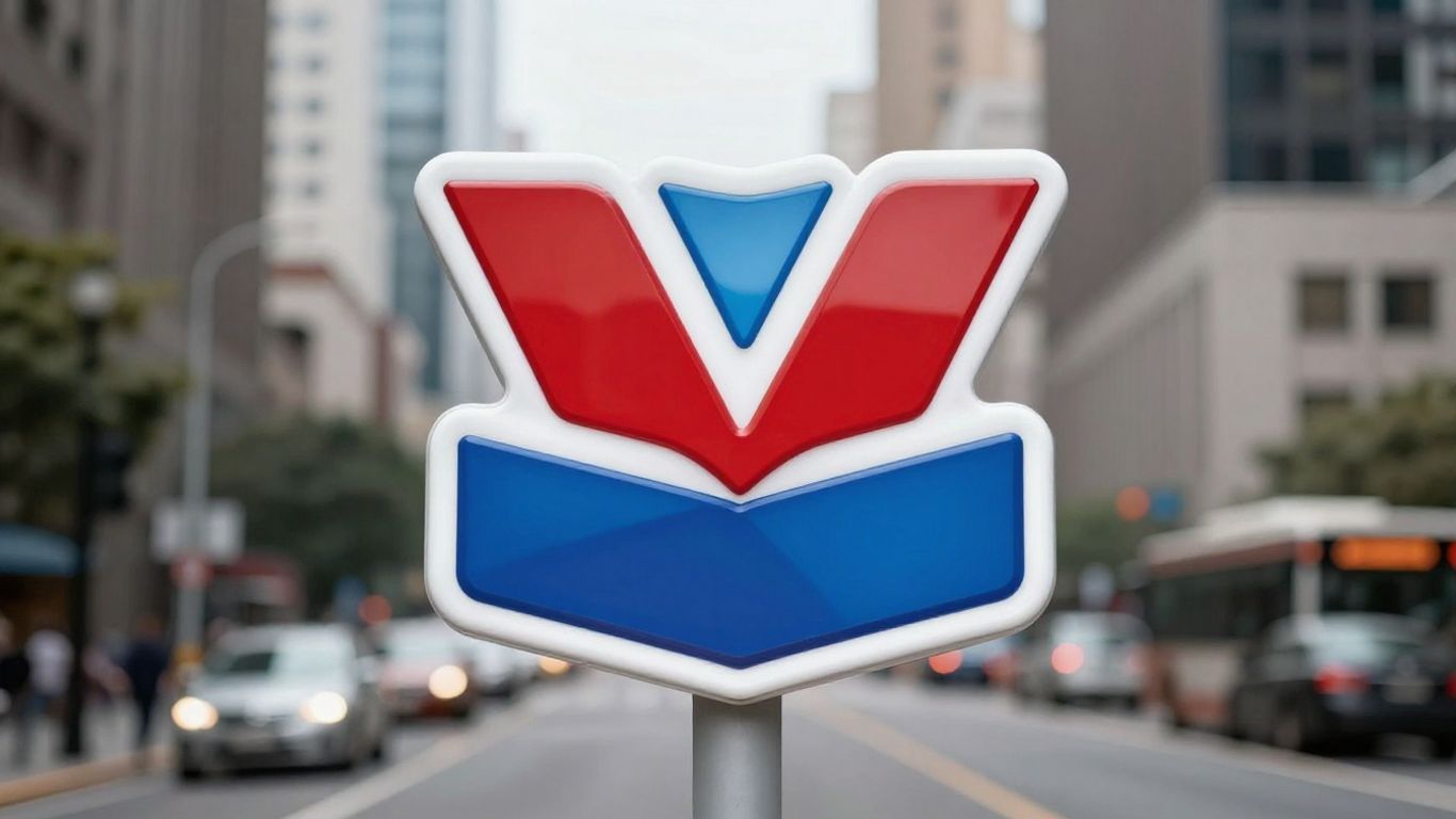 Chevron logo, a red and blue V shape.