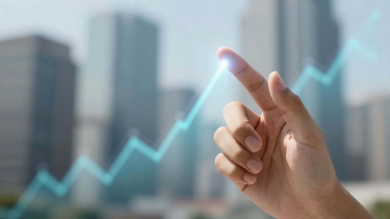 Options trading concept with stock ticker and market growth.