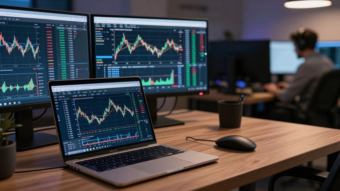 Trader using NinjaTrader platform in modern office