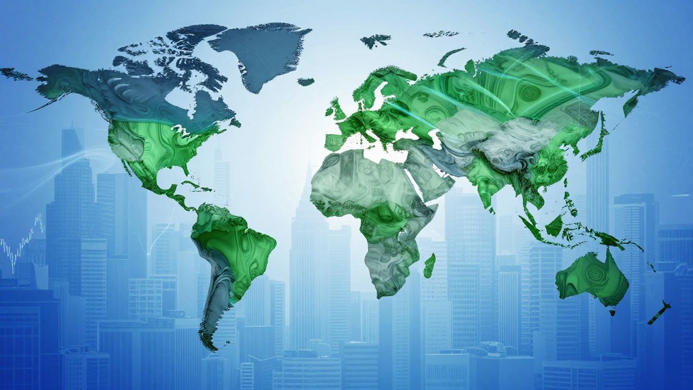 Forex market trends visualized with abstract currency flow.