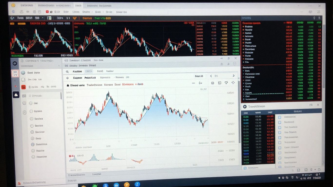 TradeStation trading platform interface with charts and data