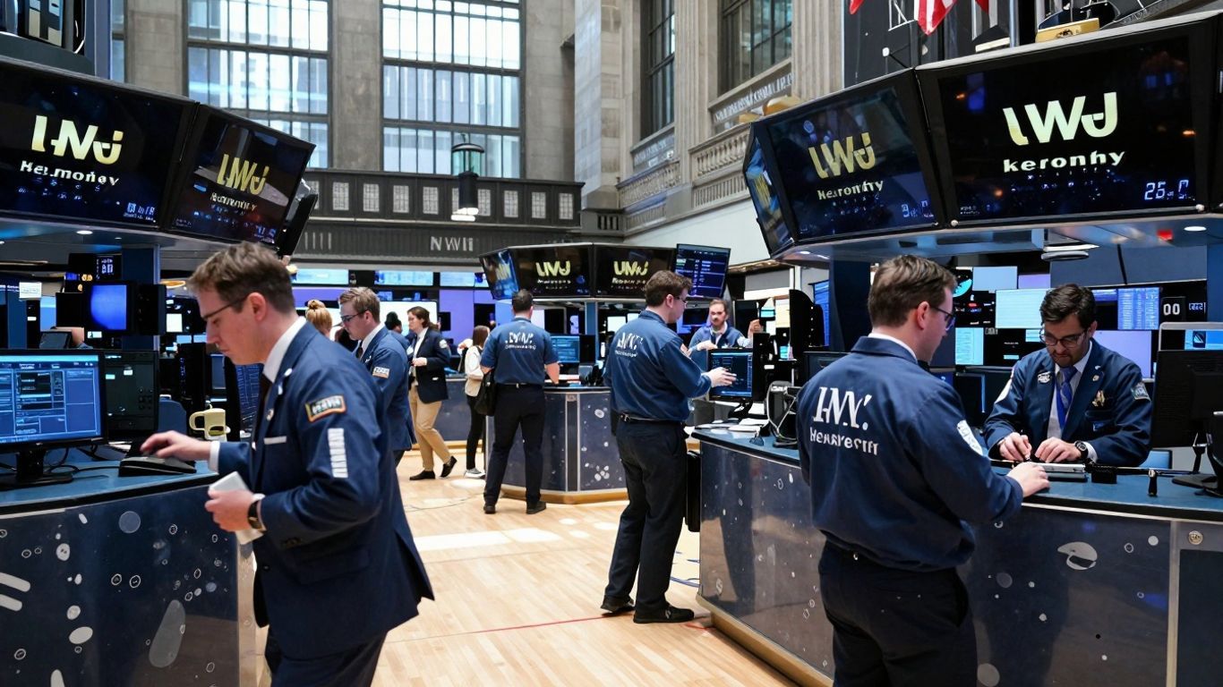 New York Stock Exchange trading floor during active hours.