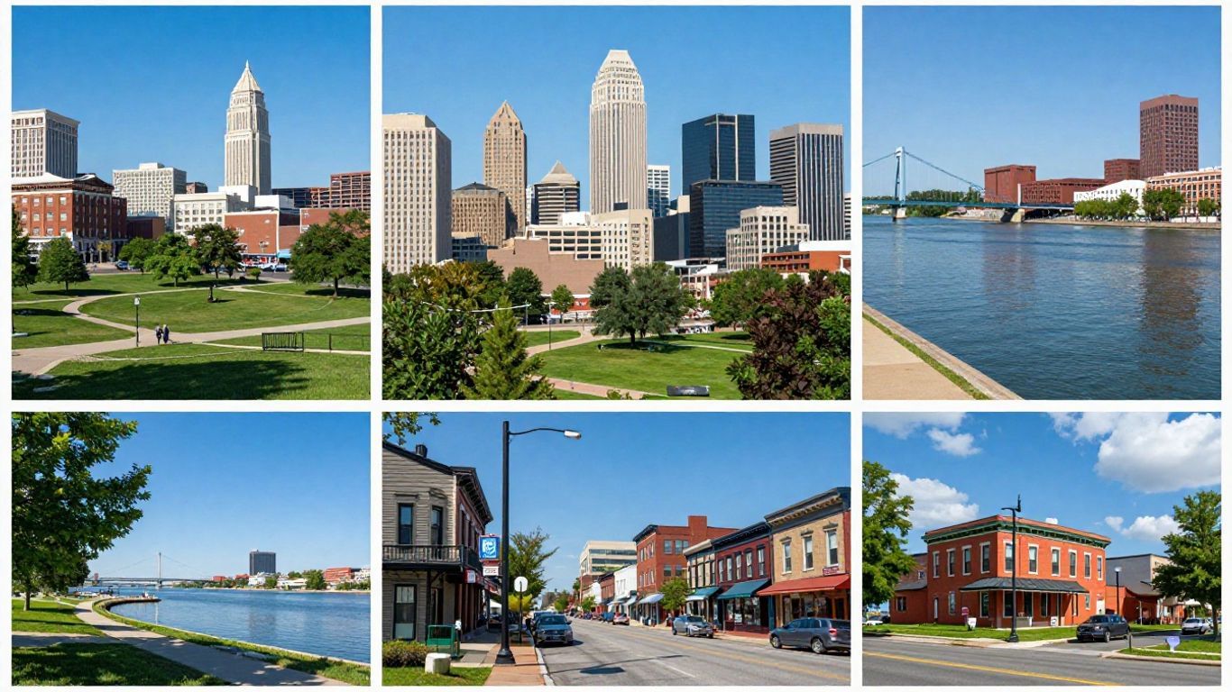 Diverse Ohio cities with skylines, historic districts, and parks.