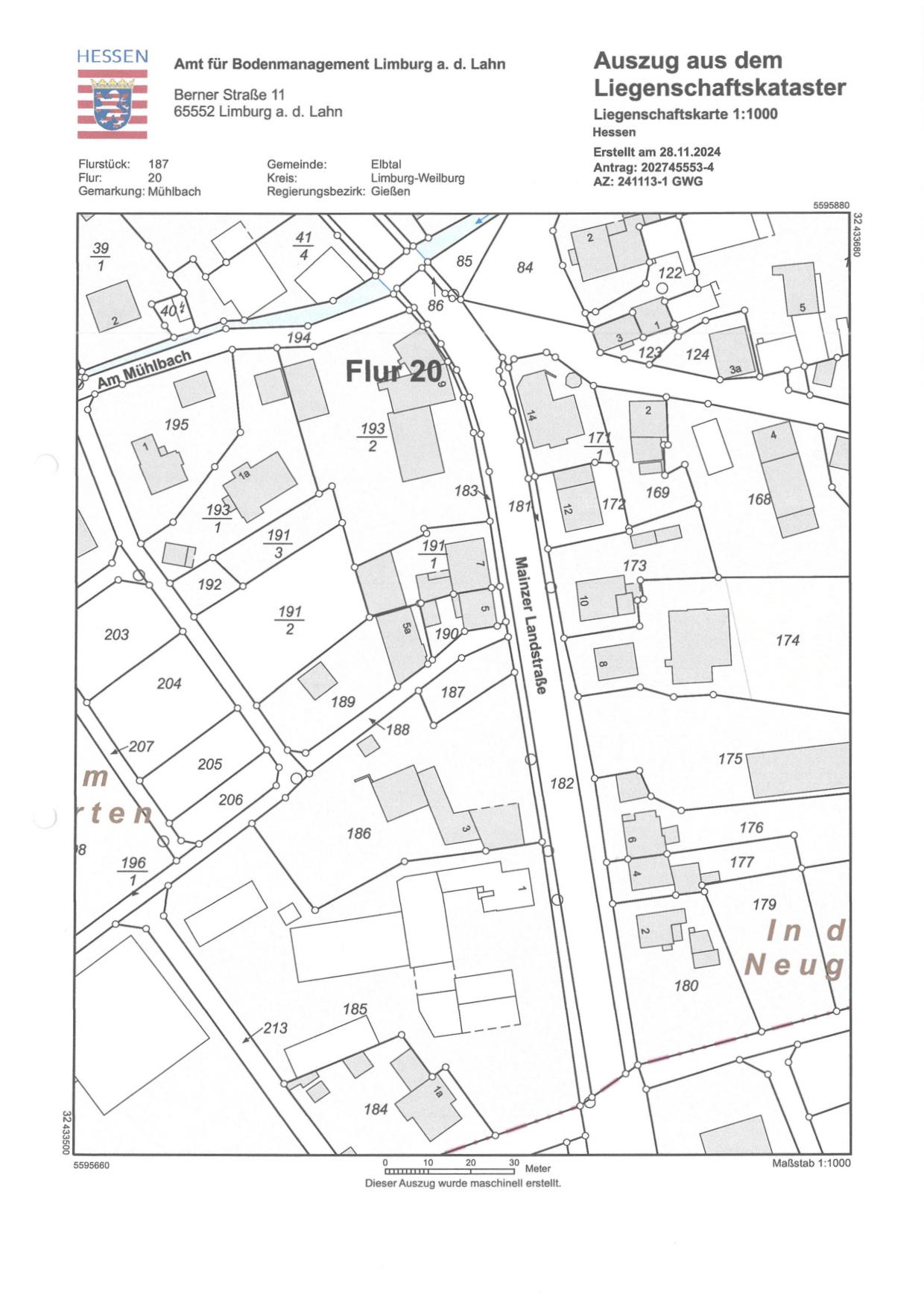 Flurkarte — Unbebautes Grundstück in Elbtal-Elbgrund, 65627