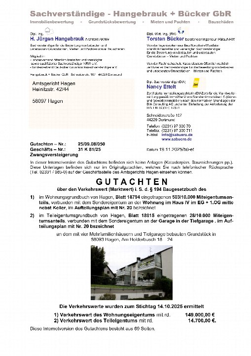 Deckblatt — Eigentumswohnung in Hagen