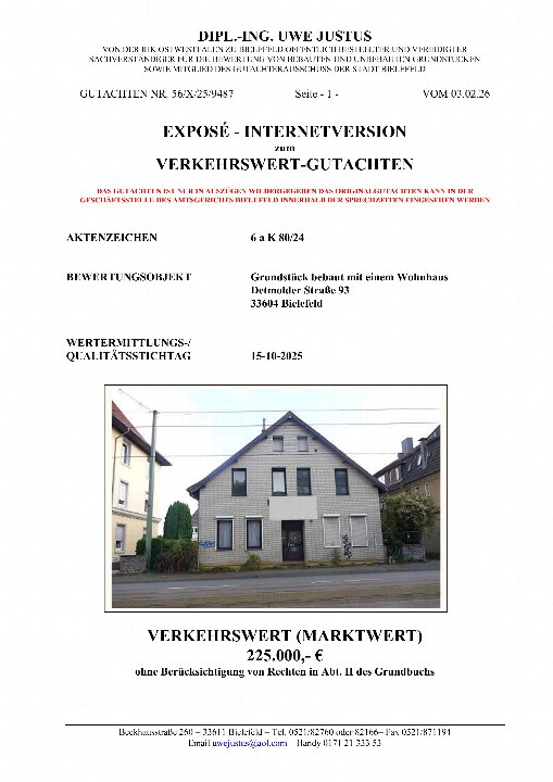 Textseite — Mehrfamilienhaus in Bielefeld WERTERMITTLUNGS-