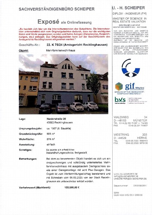 Textseite — Mehrfamilienhaus in Recklinghausen Ursprungsbaujahr
