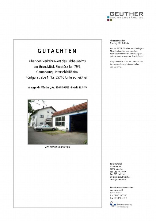 Ansicht eines Wohn-/Geschäftshauses in Unterschleißheim, Röntgenstraße 1, 1a, aus Nordwesten, mit Garage und geparktem Auto