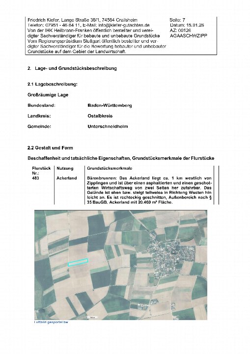 Luftbild eines Ackerlands in Unterschneidheim-Zipplingen, Flurstück 483, ca. 1 km westlich von Zipplingen, rechteckig geschnitten, 20.460 m² Fläche