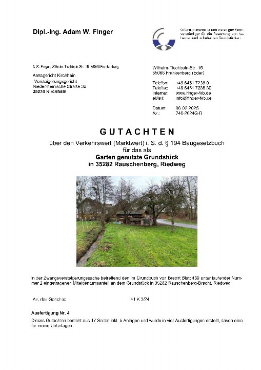 Textseite — Land- und forstwirtschaftlich genutztes Grundstück in Rauschenberg